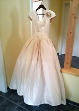 edles,glattes Satin Hochzeitskleid Brautkleid, Schleppe, 38, altrosa Knopfleiste