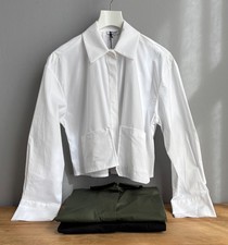 kurze Hemdbluse Weiß Grün Schwarz Damen Gr. S M L XL 36 38 40 42 Baumwolle Italy