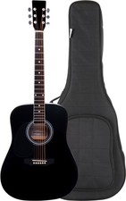 Schwarze Akustik Dreadnought-Western Gitarre für Linkshänder im Set mit Tasche