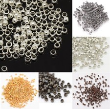 Quetschperlen 1,2 mm x Ø 2 mm Kalotten Crimps Röhrchen Röhre Messing rund Metall