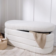 Extravagante Polsterbank VOGUE 115cm creme weiß Bouclé Sitzbank mit Stauraum