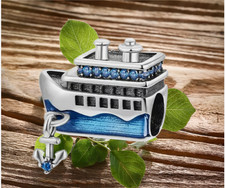 Sterlingsilber Schmuck Anhänger blau funkelndes Schiff Kreuzfahrtschiff Charm