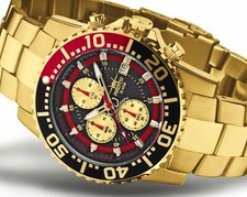 FIREFOX Edelstahl Chronograph ZION gelb vergoldet Herrenuhr schwarz rot 10 ATM