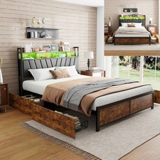 Polsterbett 180x200cm Doppelbett Bettrahmen mit 4 Schubladen USB LED Lattenrost-