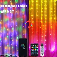LED Vorhang Lichter 16 Mio. Farben APP Sync mit Musik  Lichterkettenvorhang IP65