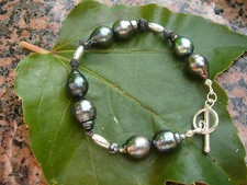 Perlen-Armband. Armband mit Tahitiperlen und schwarzem Diamant, Sterlingsilber