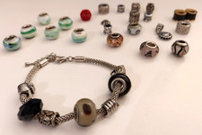 Armband Set Lampwork große Perlen Beads silber variabel 19,5-22cm lang Retro