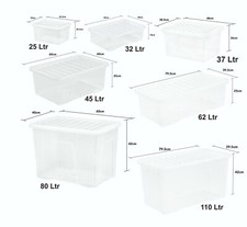 Klar Kunststoff 25L/32L/37L/45L/62L/80L/110L Kristall Aufbewahrungsbox mit Deckel Multi Us