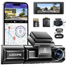 AZDOME 3 Kanal 4K+1080P+2.5K Dashcam WiFi GPS Parkmodus STARVIS 64G+Hardwire-Kit