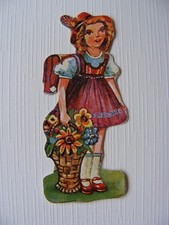 Glanzbild Oblate Poesiealbum Sammlung Kinder alt Mädchen Schule Einschulung Blum