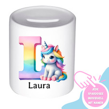 Einhorn Spardose für Kinder Personalisiert mit Namen Geschenk-idee bedruckt