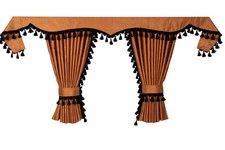 LKW Vorhänge Volvo FH FH4 FH5 - 7tlg Set whisky schwarz mit Borde Quasten Haken