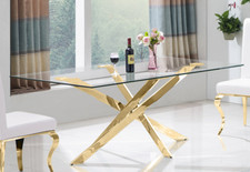 Design Esstisch Edelstahl Tempered Glass Tisch Esszimmer Tisch Gold 180x90 cm