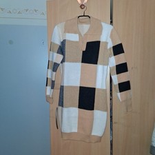 DAMEN💥Strick-Kleid  Gr.XL warm, sehr Schick Groß Kariert ocker/schw./weiß 