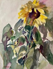 Aquarell Prof Dr Alfred Behle 1935-97 blühende Sonnenblumen 1988