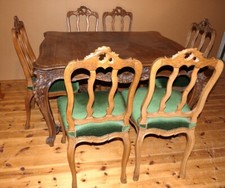 Sitzgruppe, Ausziehtisch + 6 Stühle Aachen-Lütticher Stil Mitte 19. Jh Eiche