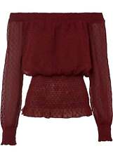 Carmenbluse Gr. 40 Dunkelbeere Damen Langarm-Bluse Shirt Tunika Oberteil Neu