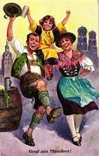 München, Mann u. Frau in Trachtenkleidung, Münchner Kindl, ca. 20er/30er Jahre