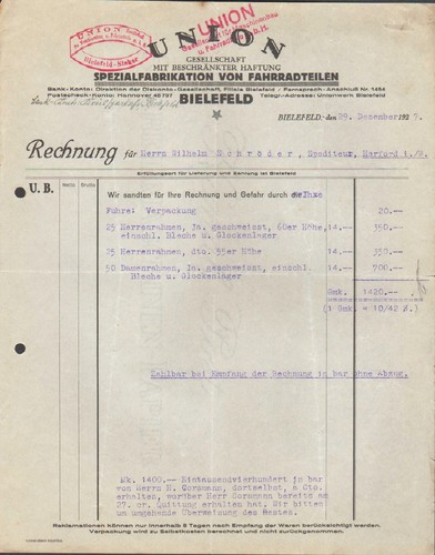 Bielefeld rechnung 1927 - bielefeld,,