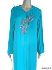 Damen Langarm Kleid mit Kapuze Djelaba Pailletten Stickerei Lang Kleid Gr.L