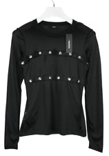 Diesel Bluse Damen Klein Schier Offen Druckknopf Einzelheiten Schwarze Lange Arm