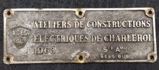 Fabrikschild,builders Plate, ACEC Charleroi Belgique 1963 brass