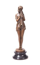Trauriges Mädchen Bronze Statue Frauenfigur Skulptur Marmorsockel