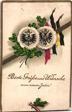 AK Neujahr Glückwunsch, Adler Eichenlaub Flaggen Adler, Künstler, Kleinformat