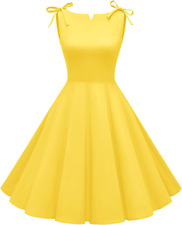 MuaDress 1950er Vintage Kleider Faltenrock Damen Festliche Retro-Kleider gelb