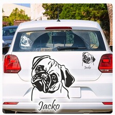 Mops Wunsch Name Auto Aufkleber Autoaufkleber Sticker Pug Pfoten Pfote A1708  