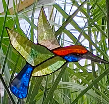 Bleiverglasung Fensterbild Suncatcher Facetten- Kolibri, gedoppelt, in Tiffany