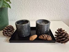 Granit 2 Kerzenständer Kerzenhalter Teelichthalter Schwarz Marmor NEU