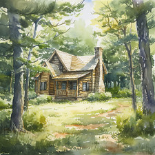 Deko Bild Holzhütte Wald