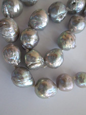 Kette  Australian Südsee Perlen Barock lila-gold-grau 12-15mm 925S Handgefertigt