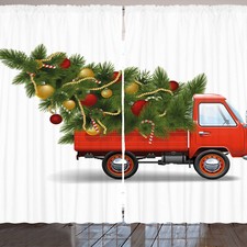 Weihnachten Rustikale Gardine Weihnachten LKW und Baum