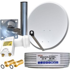 2-TV Sat Anlage 60cm Spiegel Wandhalter Satfinder Twin LNB Kabel Satanlage 3D 4K