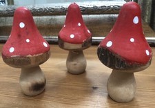 Herbst Deko Holz Pilz Fliegenpilz 3er Set Landhaus Handarbeit Neu