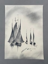 Segelboote, Kreidezeichnung