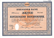 Dresdner Bank ungelochte hist. 1t Aktie + Kp. Berlin / Frankfurt 1952 Carl Goetz