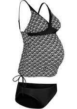 2-tgl Umstandstankini Gr. 38 Schwarz Weiß Badeanzug Schwimmanzug Set Neu