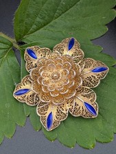 Blume Brosche Silber 800 Emaille Schmuck alt antik ? filigran vergoldet Marke