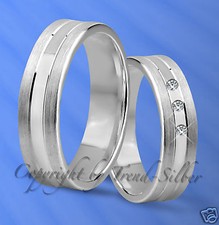 2 SILBER Trauringe Eheringe m. 3 Stein u. Gravur  J32-3