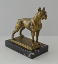 Bronzefigur Boxer Hund auf Kunstmarmor Sockel – ca. 1950er – Art Deco Stil