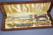 Widder Solingen Jagdbesteck 3 tlg Tranchierbesteck Jagd Besteck Hirschhorn #D2