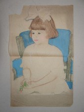 Mädchen mit Pagenschnitt Hans Strohofer Pastell-Zeichnung Nachlass Portrait 1930