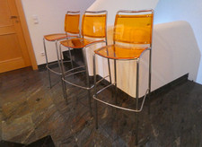 3 Design Vintage Barhocker Stuhl Orange Chrom Plexiglas Acryl 70er Jahre