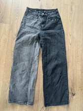 Top Damen Jeans Wide Leg High Rise Gr 36 Zweifarbig Nieten