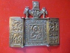Alte russische Bronzeikone Metallikone Triptychon