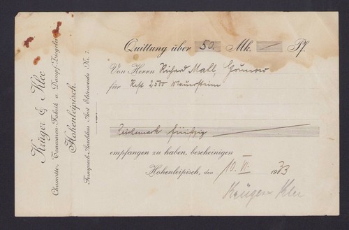 Hohenleipisch rechnung 1933 - hohenleipisch,,
