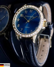Alain Miller Damen Frauen Armband Uhr Blau Schwarz Farben Damenuhr Crystal 03